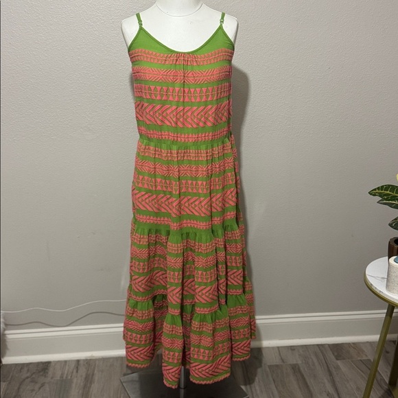 Devotion TWINS Arsida Embroidered Pink and Green Maxi Dress - Picture 2 of 8